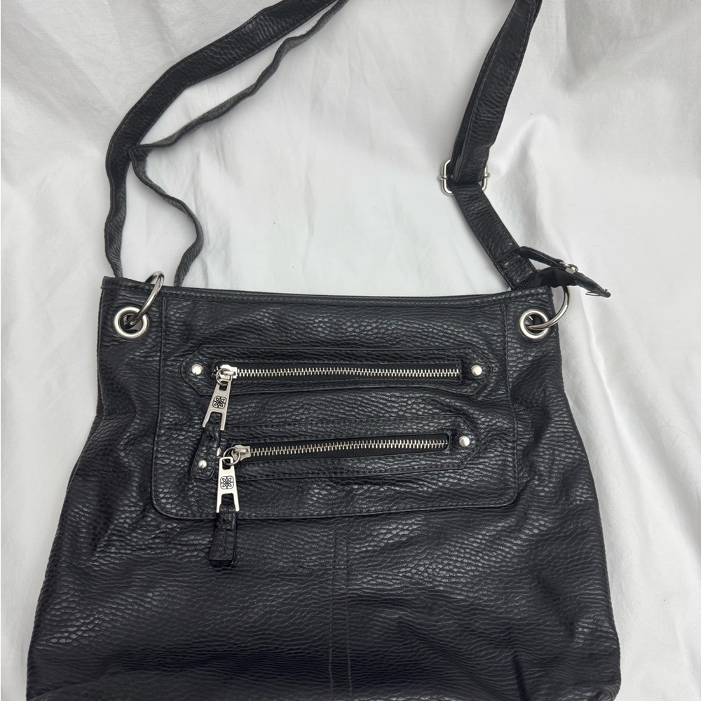 Sleek Black Crossbody Bag with Silver Accents